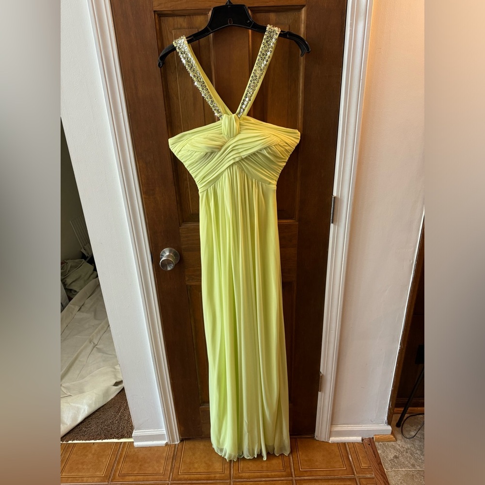 Light green formal dress.